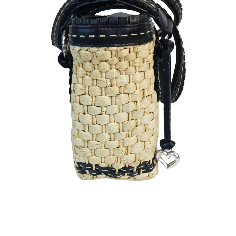 Brighton Straw Raffia Woven Handbag Black Ruffle Double Strap Tote Shopper Purse - Picture 12 of 16